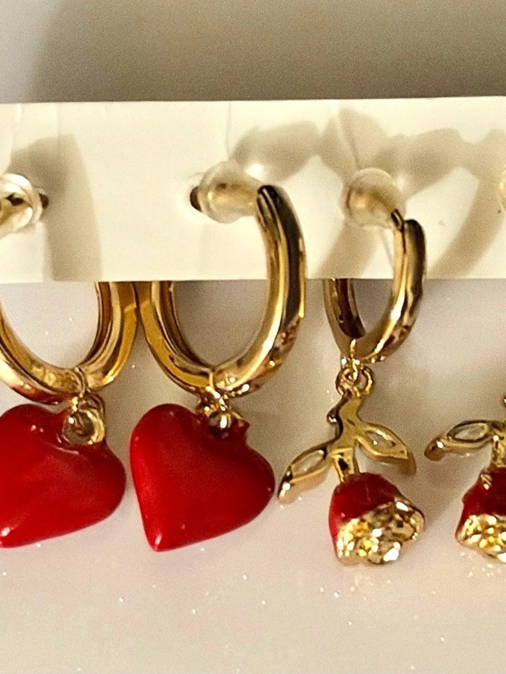 Gold-Tone Heart & Rose Hoop Earrings Cubic Zirconia